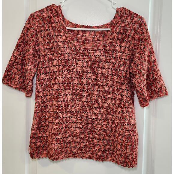 Handmade Women's Crochet Red Top Short Sleeve, Size S - Picture 1 of 5